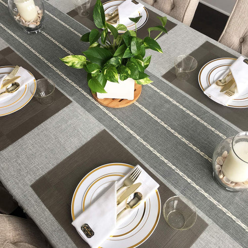 125 Piece Gold Plastic Plates & Cutlery Set - Reusable & Recyclable - 25 Each Gold Rim Plates & Silverware for Parties,