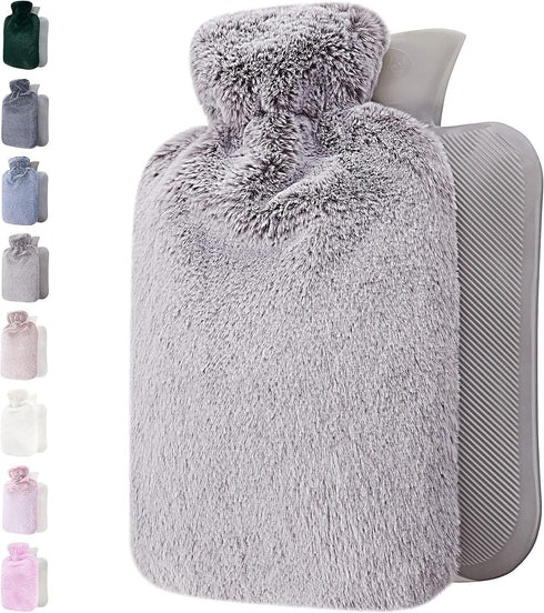 Hot Water Bottle with Soft Cover, 1.8L Large, Classic Hot Water Bag for Pain Relief, Light Grey