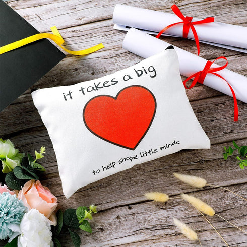Weewooday 4 Pieces Teacher Gifts, Makeup Bags, Teacher Appreciation Gifts, Heart Pattern Cotton Pouch