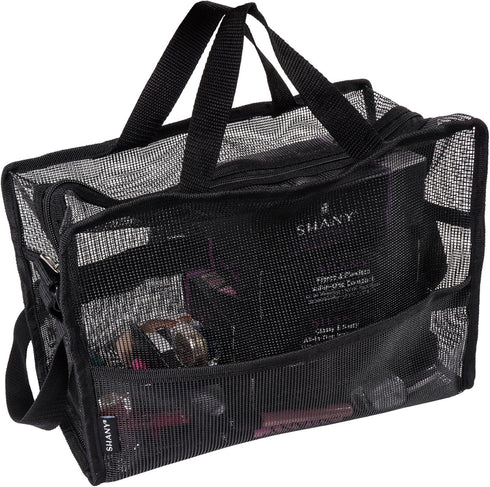 SHANY Collapsible Makeup Tools Travel Mesh Bag – Large See-Thru Tote with Zippered Pockets, Black
