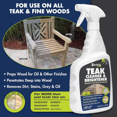 STAR BRITE Teak Cleaner & Brightener Gel Spray, 32 OZ, Vertical Surface Stick Formula