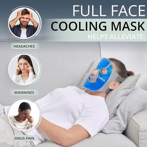 MyHalos Ice Face Mask - 2023 Frozen Gel Mask for Pain Relief, Migraine & Wisdom Tooth Surgery, Hot or Cold Use