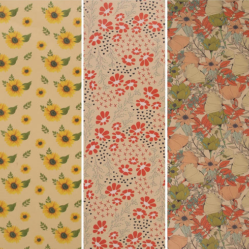 Aimyoo Kraft Floral Wrapping Paper Bundle, Vintage Spring Flowers Rose Gift Wrap Paper for Wedding Bridal Shower Birthday, 3 Rolls 17 in x 10 ft per Roll
