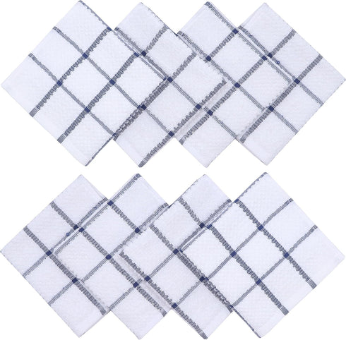 Cotton Dish Towels for Kitchen, Set of 8, Light and Soft Cleaning Rags, 12 Inch x 12 Inch (Blue Plaid)