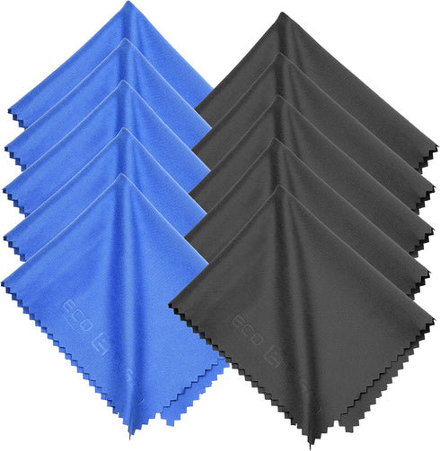 Eco-Fused Blue/Black Microfiber Cloth - 6x7 Inch, 12 Pack for Glasses & Lens Cleaning