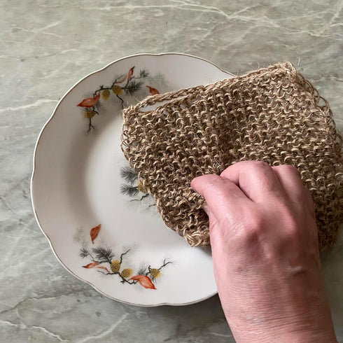 LarisaKnits Pack 3 Eco-Friendly Hand-Knitted Hemp Dish Rags of Reusable Zero Waste Beige Natural Kitchen Cleaning