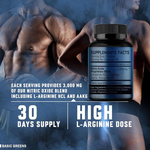 L-Arginine 3000mg Nitric Oxide Supplement for Men and Women - Non-GMO Vegan Capsules for Circulation, Energy,