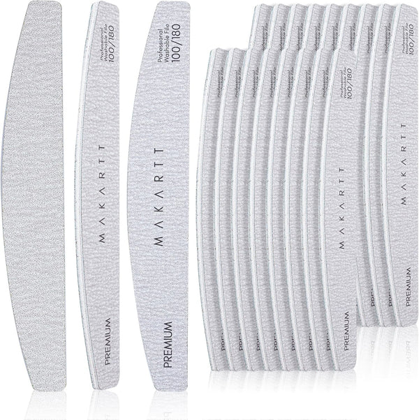 Makartt Nail File Set, 20 Pcs 100/180 Grit Washable Emery Boards for Natural Nails, Professional Manicure Tools