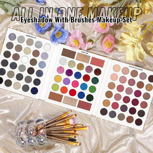 UCANBE Eyeshadow Palette with 15 Brushes Makeup Sets - Pigmented Eye Makeup Pallet Holiday Gift Set, All-in-One Kit.
