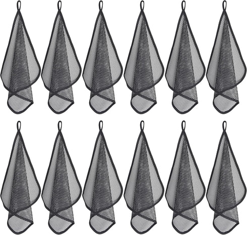 Mesh Dish Scrubber, Kitchen Washing Net Cloths, Quick Dry and Easy to Clean, 12 Pack, Black