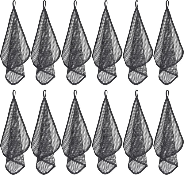 Mesh Dish Scrubber, Kitchen Washing Net Cloths, Quick Dry and Easy to Clean, 12 Pack, Black