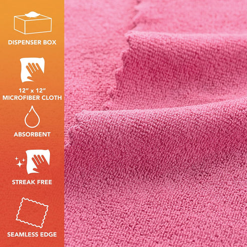 Arkwright Smart Rags in Box - (Pack of 50) Lint Free Microfiber Cleaning Cloth, Scratch & Streak-Free, Dispensable Wash Towels for Cars, Window Glass, and Auto Shop, 12 x 12 in, Pink by Arkwright LLC