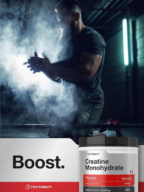 Horbaach Creatine Monohydrate Powder, 1.1lb (17.6 oz) Micronized Unflavored Vegetarian Non-GMO