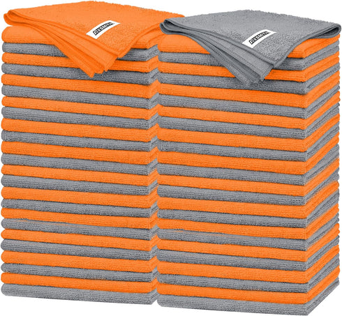 FIXSMITH Microfiber Cleaning Cloth -Pack of 50, Highly Absorbent Cleaning Rags(Grey&Orange), 16"X12"
