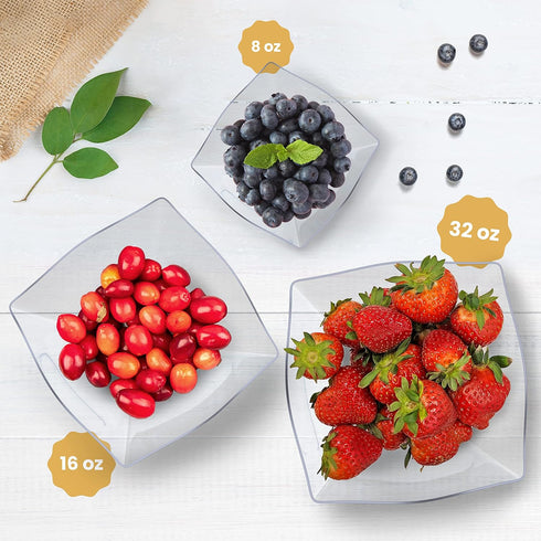R-kay 6 Pack Square Plastic Serving Bowls, Clear Plastic 8 oz Bowls for Parties, Premium Clear Bowls