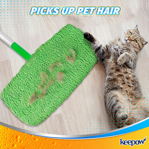 KEEPOW Reusable Microfiber Mop Pads for Swiffer Sweeper Mop, 2 Pack Washable Wet Pad Refills for Hardwood Floor