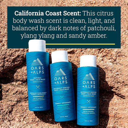 Oars + Alps Men's Body and Face Wash Moisturizing, Vitamin E & Antioxidants, Sulfate Free, California Coast, 1 Pack