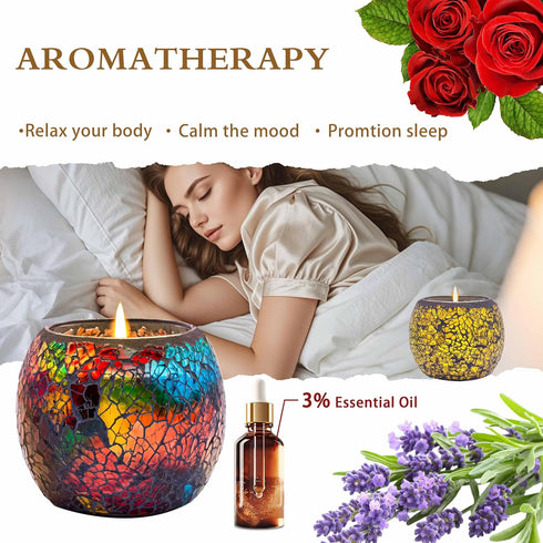 Set 4 Pack Mosaic Glass Scented Candles, Stress Relief Aromatherapy Candle for Home Scented, Vanilla Lavender Rose