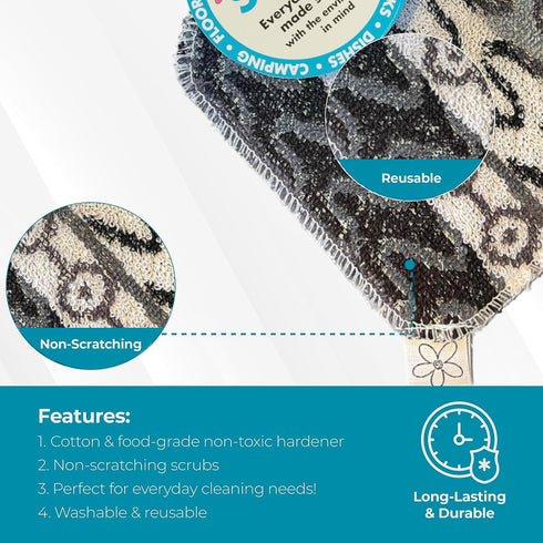 Skoy Scrub: 4-pack Reusable Non-Scratching Dish Scrubber for Kitchen and Household Cleaning, Dishwasher Safe