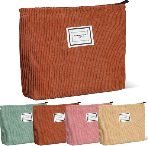 Sanwuta 4 Pack Velvet Makeup Bag, Large Capacity Corduroy Cosmetic Pouch, Travel Toiletry Bag Organizer for Girls