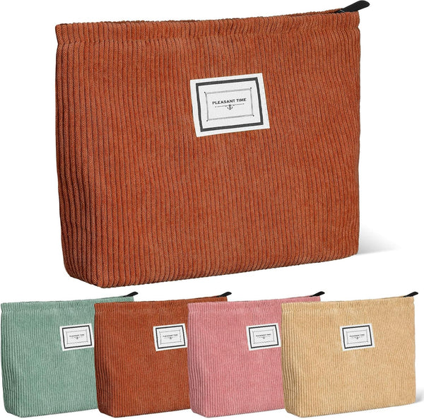 Sanwuta 4 Pack Velvet Makeup Bag, Large Capacity Corduroy Cosmetic Pouch, Travel Toiletry Bag Organizer for Girls