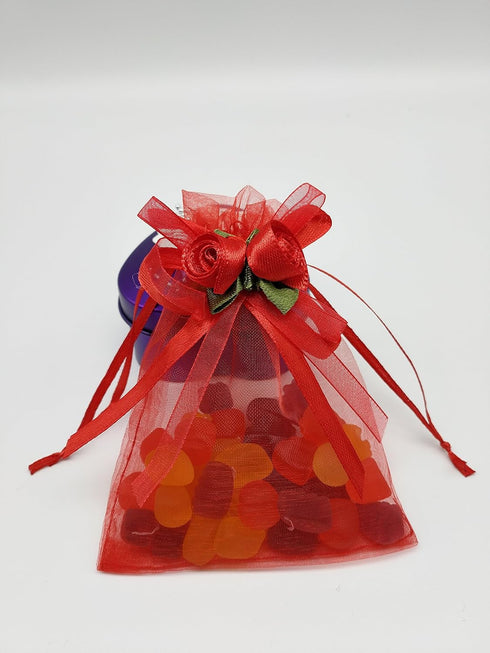 50pcs Sheer Organza Favor Bags - 3.8x4.8'' Gift Bags for Wedding Samples Display, Drawstring (Hot Red)