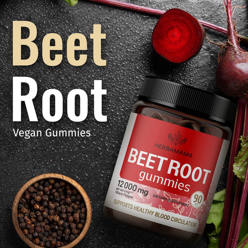HERBAMAMA Beet Root Gummies - Chewable Vitamins from Beet Root Extract | Beet Root Supplements for Bolstering Energy