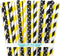 Outside the Box Papers Bee Theme Paper Straws, 7.75 Inches, 100 Pack - Black, Yellow, White Striped and Polka Dot