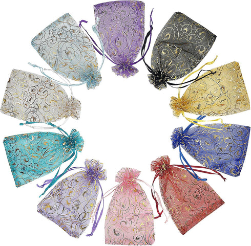 100PCS Small Organza Bags 4x6 inch Mesh Jewelry Drawstring Gift Bags for Wedding Party Shower Favor, Reusable Candy