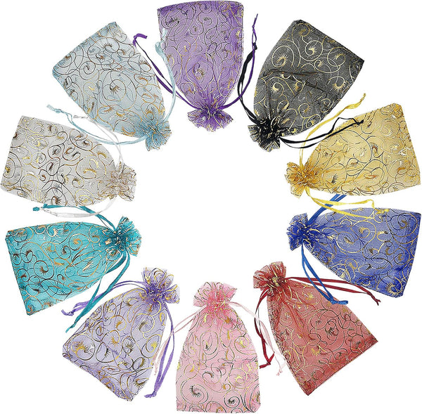 100PCS Small Organza Bags 4x6 inch Mesh Jewelry Drawstring Gift Bags for Wedding Party Shower Favor, Reusable Candy