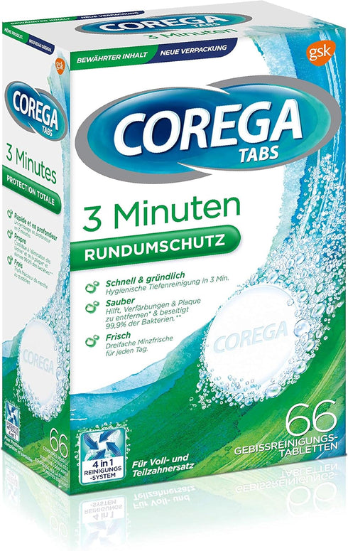 Corega Rapid Denture/Third Teeth Cleaning Sticks, 1x66 Teething Cleaning Tablets, Cleaning in 3 Minutes