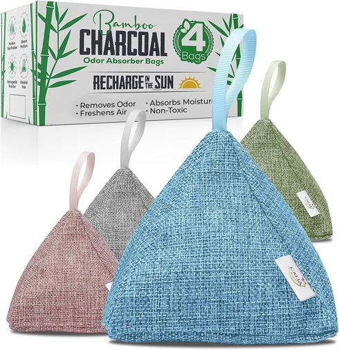 Activated Charcoal Odor Absorber and Air Purifier, Bamboo Charcoal Bags, 4 Pack, 200g
