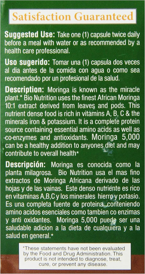 Bio Nutrition Moringa Oleifera Superfood Supplement, 5000mg, 90 Vegetarian Capsules