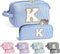 Makeup Bag for Women, Monogram Cute Initial Blue Cosmetic Toiletry Pouch, Personalized Birthday Gifts