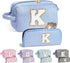 Makeup Bag for Women, Monogram Cute Initial Blue Cosmetic Toiletry Pouch, Personalized Birthday Gifts