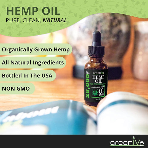 GreenIVe Hemp Drops 28,000mg - Organically Grown Pure Hemp Oil Drops, Vegan Omegas, Natural Potent Results (2 Pack)