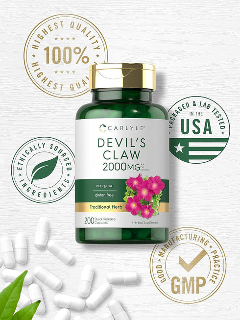 Carlyle Devils Claw 2000mg - 200 Capsules of Concentrated Root Extract - Non-GMO, Gluten Free Herbal Supplement