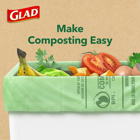 Glad Kitchen Compost Bags, 100% Compostable, 2.6 Gallon Unscented - 22 Count