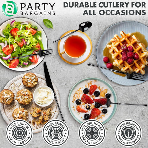 Party Bargains Disposable Plastic Black Cutlery Set, 40 Pack: 16 Forks, 8 Knives, 16 Spoons