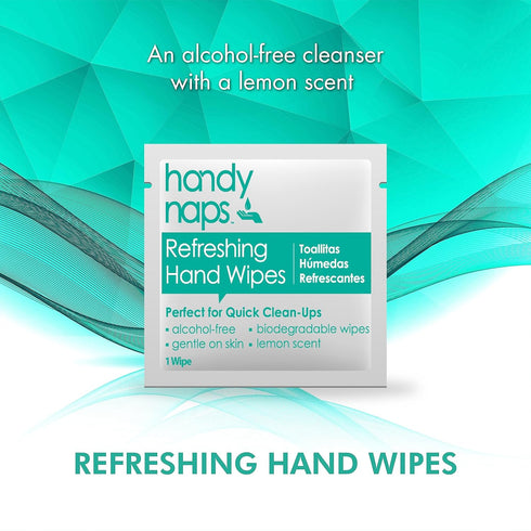 Handynaps Alcohol-Free Hand Wipes - Box of 100 Individually Wrapped Wipes with Fresh Lemon Scent for Adults and Kids