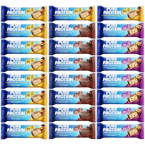 Pure Protein Bars, 10 Chocolate Peanut Butter, 7 Chocolate Deluxe, 6 Chewy Chocolate Chip, 20g High Protein