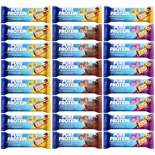Pure Protein Bars, 10 Chocolate Peanut Butter, 7 Chocolate Deluxe, 6 Chewy Chocolate Chip, 20g High Protein