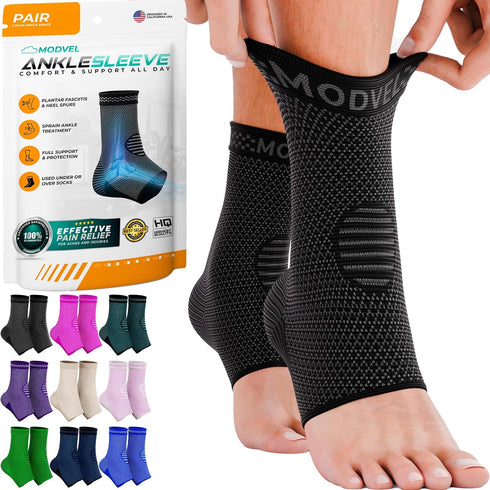 Modvel Foot & Ankle Brace Socks - Compression Sleeve for Sprained Ankle, Support for Women & Men, Running Tendonitis