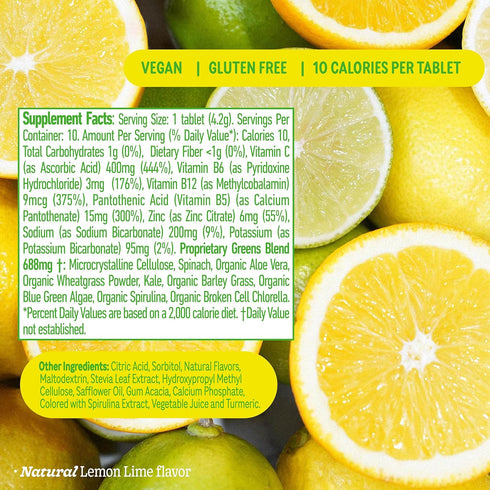 8Greens Daily Greens Effervescent Tablets - Superfood Booster, Energy & Immune Support, Lemon Lime, Pack of 1
