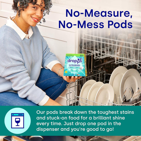 Dropps Dishwasher Detergent Pods, Unscented, 32 Count, Cuts Grease & Fights Stuck On Food