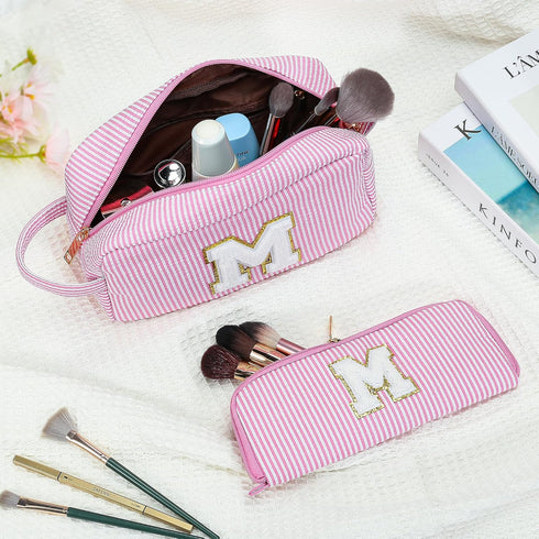 Birthday Gifts for Women, Personalized Monogram Initial Pink Makeup Bag, Cute Cosmetic Pouch for Her