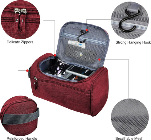 Vercord Mens Toiletry Bag, Small Shaving Dop Kit for Travel, Frosted Burgundy Hygiene Bag