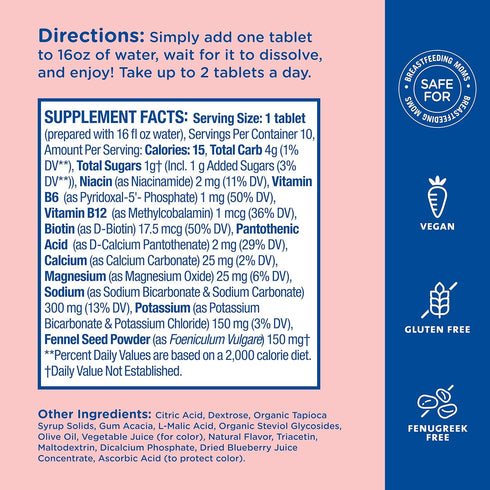 Mommy's Bliss Lactation Hydration Drink Tablets, Berry Acai Flavor, Electrolytes + B Vitamins, 10 Tablets