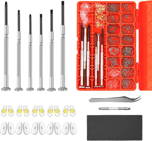 Magnetic Eyeglass Repair Kit, Sunglasses Repair Kit with Screws, 10 Pairs of Screw-in Nose Pads, Cleaning Cloth