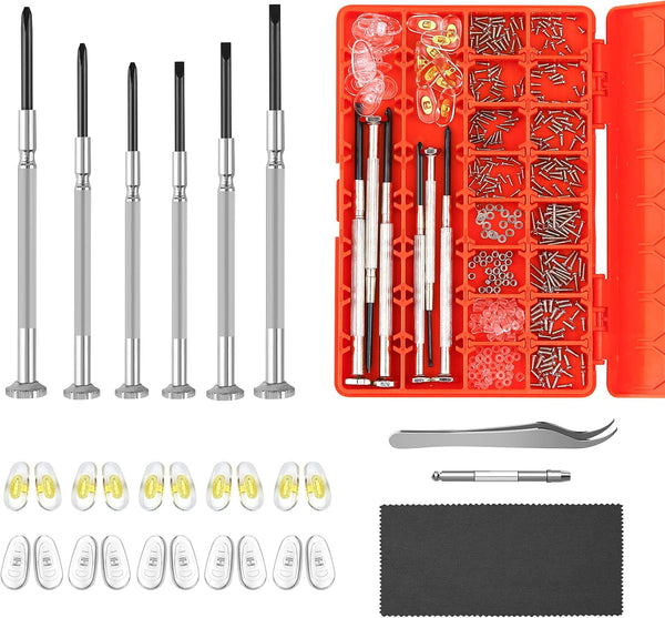 Magnetic Eyeglass Repair Kit, Sunglasses Repair Kit with Screws, 10 Pairs of Screw-in Nose Pads, Cleaning Cloth